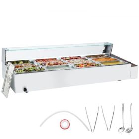VEVOR Commercial Electric Food Warmer Countertop Buffet 12*8Qt with Glass Shield