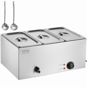 VEVOR Commercial Electric Food Warmer 3-Pan Countertop Buffet 24QT Bain Marie