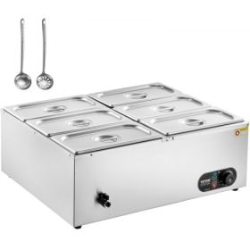 VEVOR 6-Pan Commercial Electric Food Warmer Countertop Buffet 6*8Qt Pan Bain Marie