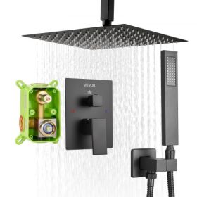 Shower Faucet Set 10" Square Rain Shower Head and Hand Set Matte Black