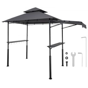 8'x5' BBQ Grill Gazebo Canopy Shelter Tent with Shelf & Awning Double-Tiered Top