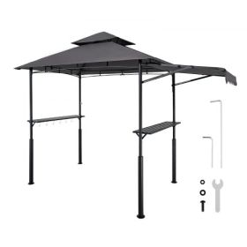 8'x5' Reinforced BBQ Grill Gazebo Canopy with Shelf & Awning Double-Tiered Top