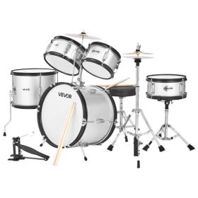 Kids Drum Set 5-Piece Beginner Drum Kit with 16 in Bass Drum (Silver)