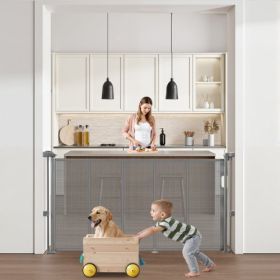 Retractable Baby Gate 34 in Tall Extend to 55 in Wide for Kids or Pets Gray