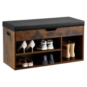 Shoe Bench with Cushion 31.7 x 12.0 x 17.5 Inch 3 Compartments Entryway Storage