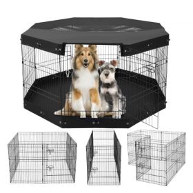 Dog Playpen 8 Panels Foldable Metal Dog Exercise Pen with Pad Cover 30"H