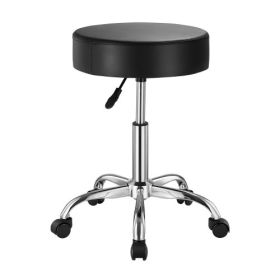 VEVOR Rolling Stool with Wheels, 450 LBS Capacity Round Stool Chair, Height Adjustable Thickened PU Leather Swivel Stool for Salon, etc., Black