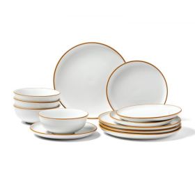 12 PCS Dinnerware Set Ceramic Plates and Bowls Sets Service for 4 White