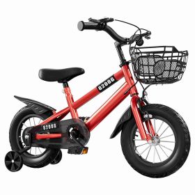 Kids Bike Bicycle for Girls Ages 3-7 Years with Training Wheels Basket Kids Bicycle (Option: 14in-Red)