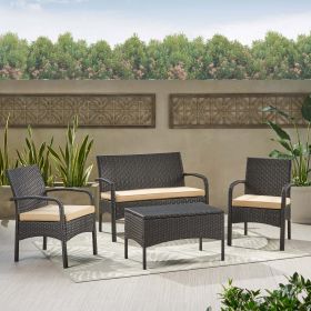 Outdoor WICKER 4 PC CHAT SET (Color: BROWN)