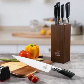 CHUSHIJI Knife Sets for Kitchen with Block and Sharpener 7-Pieces Premium Stainless Steel Kitchen Knife Sets with Block - Hard Wood Brown Knife B (Color: BROWN)