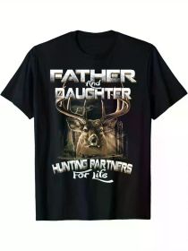 Father and Daughter Hunting Partners for Life Deer Hunter T-Shirt Summer Comfortable Casual Short Sleeve T-Shirt (Color: Black, size: M)