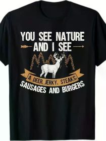 Hot Trendy Fun Natural Hunting Pattern Print for Men Women Couple Fashion T-Shirt, Street Short Sleeve Cotton T-Shirt (Color: Black, size: S)