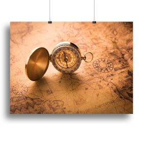 Compass on old map vintage style Canvas Print or Poster (Type: Standard Framed Canvas Print, size: 32" x 24" / 80cm x 60cm (approx))
