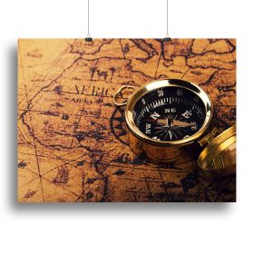 compass on vintage world map Canvas Print or Poster (Type: Poster Print, size: 16" x 12" / 42cm x 30cm (approx))