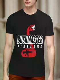 Men's Bushmaster Firearms T-Shirt - Black cotton-blend short-sleeved casual street style for all seasons, bold snake and gun design (Color: Black, size: M)